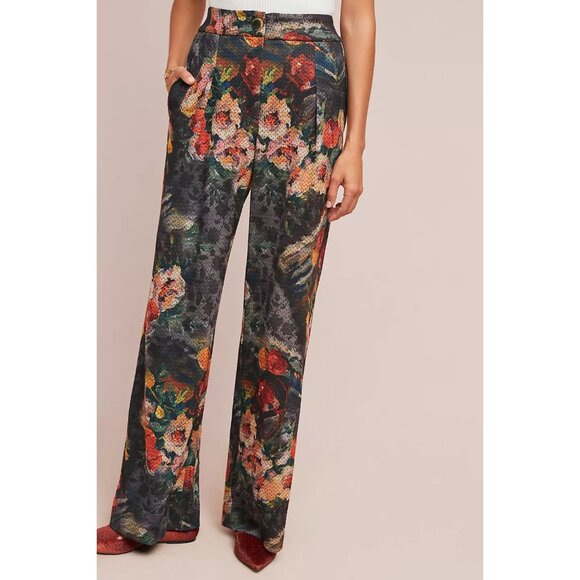 Anthropologie Wide Leg  knit fall Floral Trousers Pants by Eva Franco nwt - Picture 6 of 6